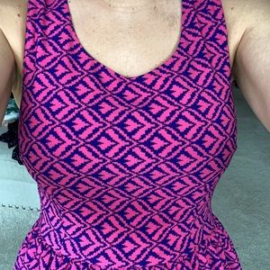 Tribal print dress, hot pink & navy, fit & flare